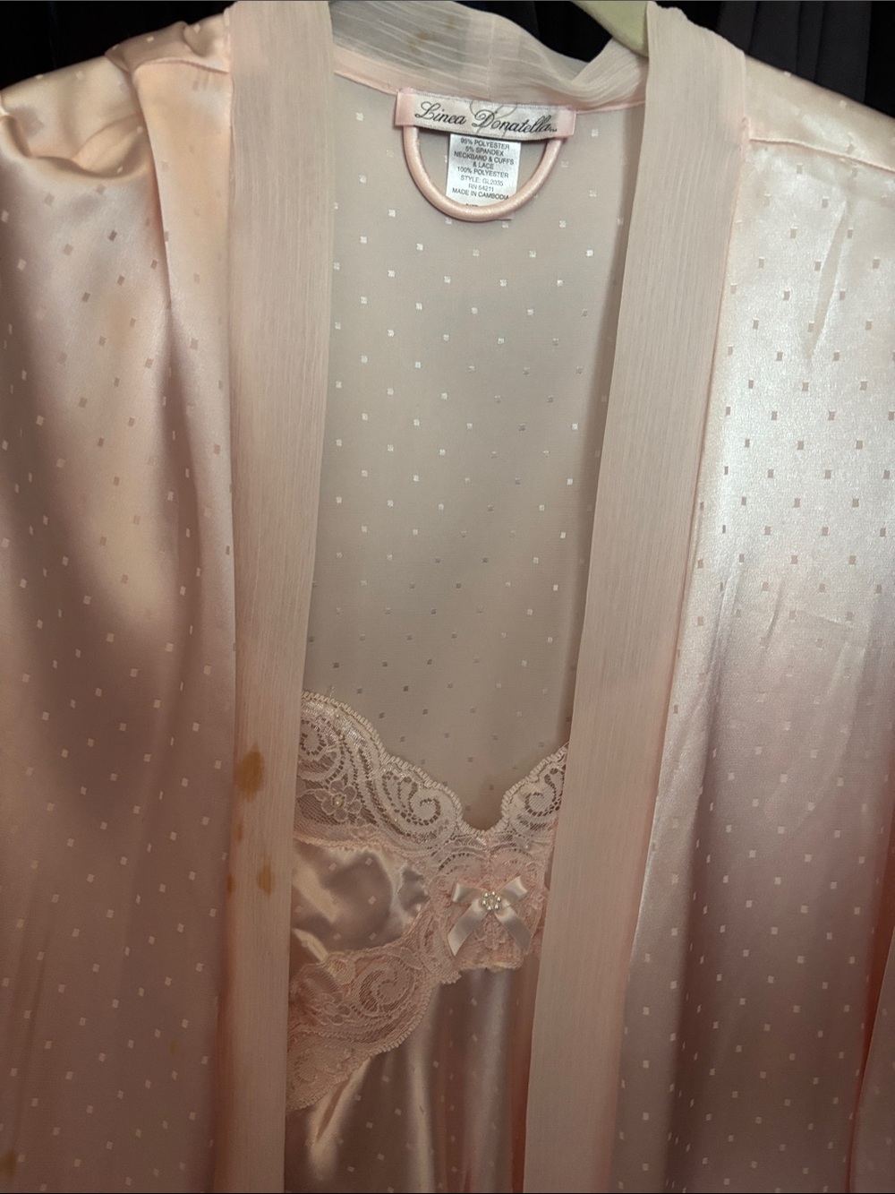 Linea Donatella Pale Blush Satin Robe and Nightgown Set - Picture 5 of 7